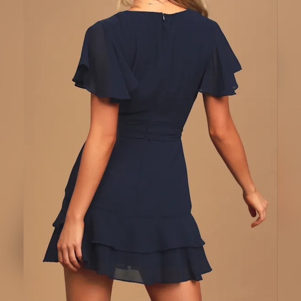 Lulu's Navy Ruffle Mini Dress - Picture 2 of 11